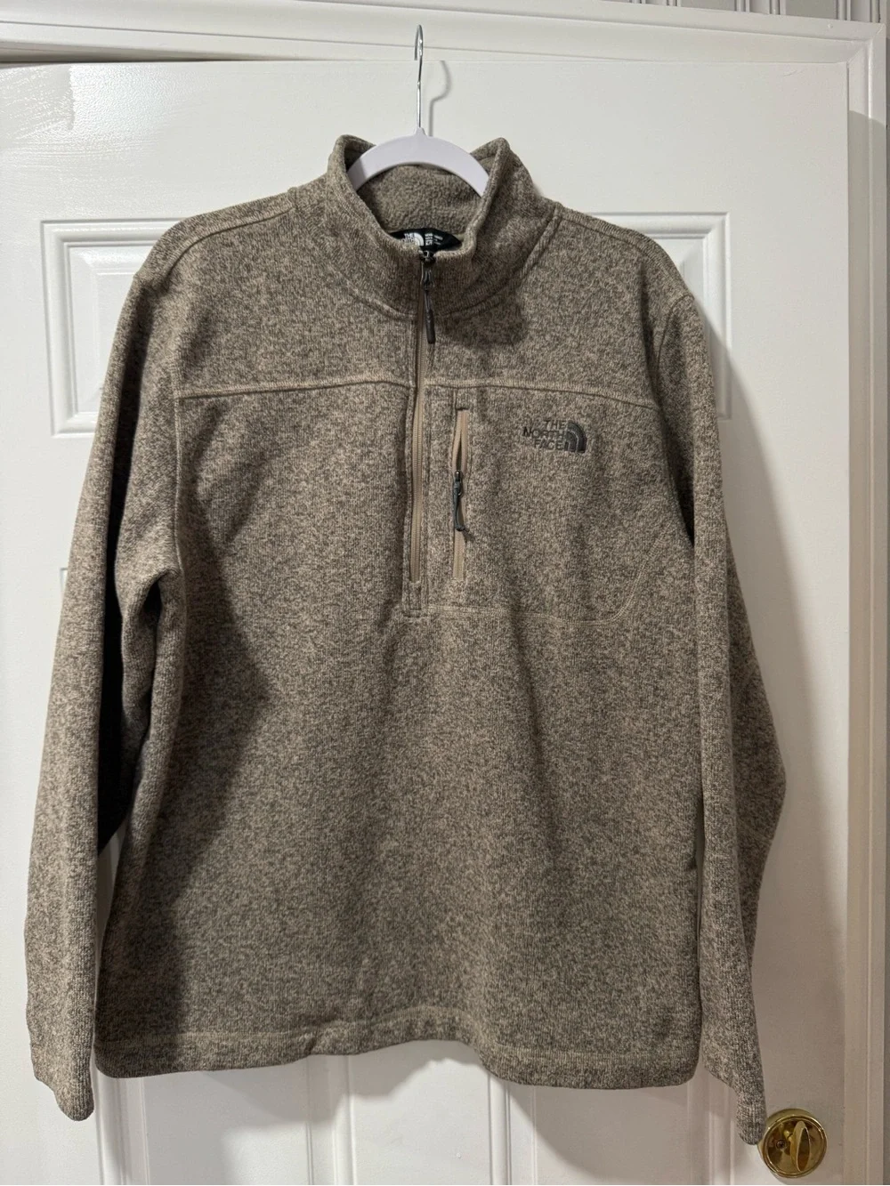 The North Face Men's Heathered Taupe Zip-Up Fleece Pullover